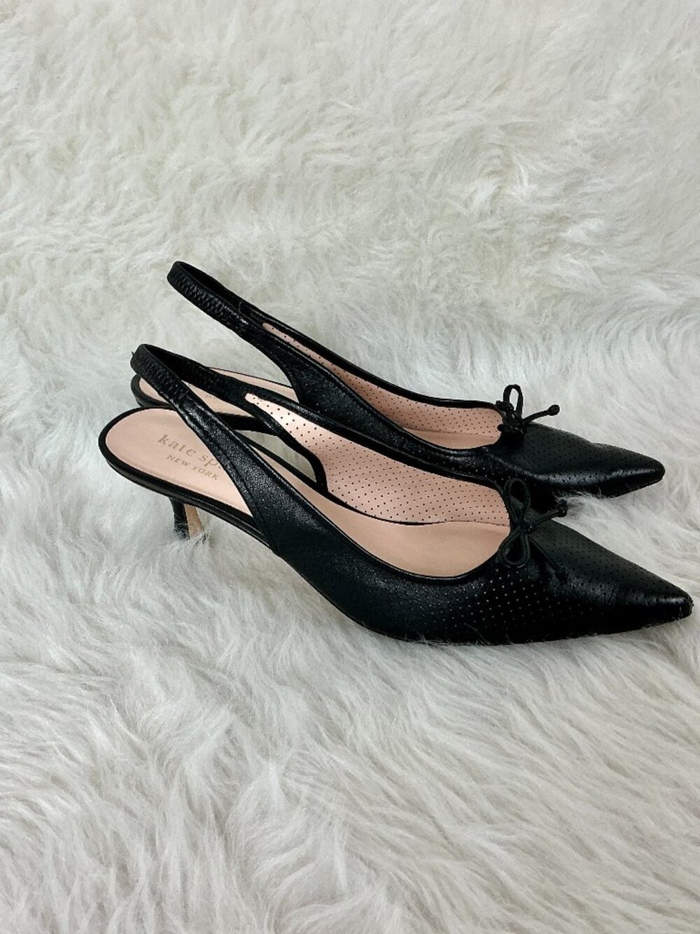 Kate Spade Veronica Black Perforated Leather Pointed Toe Kitten Heel Pumps 9B
